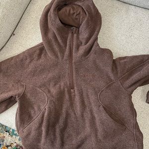 Lululemon brown teddy cropped pullover with hood and zipper